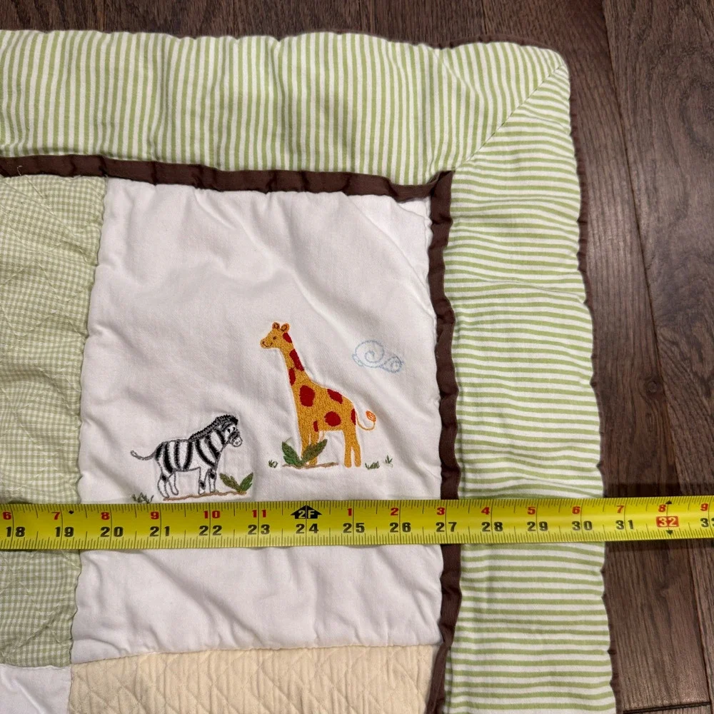 FAO Schwarz Quilted Baby‎ Blanket Safari Animals Green Brown Squares